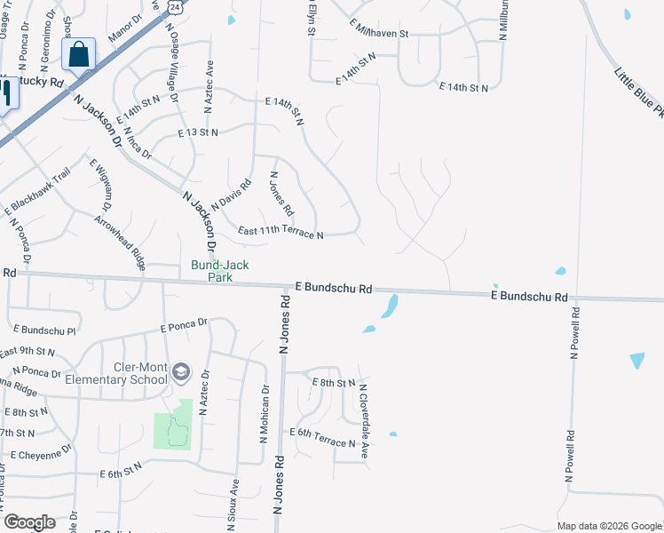 map of restaurants, bars, coffee shops, grocery stores, and more near 19613 East 11th Terrace North in Independence