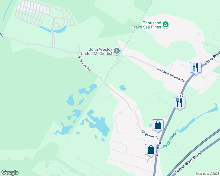 map of restaurants, bars, coffee shops, grocery stores, and more near 52 Siegtown Road in Middle Township