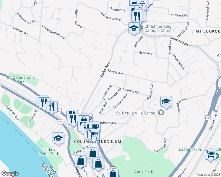 map of restaurants, bars, coffee shops, grocery stores, and more near 642 Athens Avenue in Cincinnati