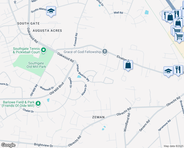 map of restaurants, bars, coffee shops, grocery stores, and more near 316 Hazy Grove Bend in Millersville