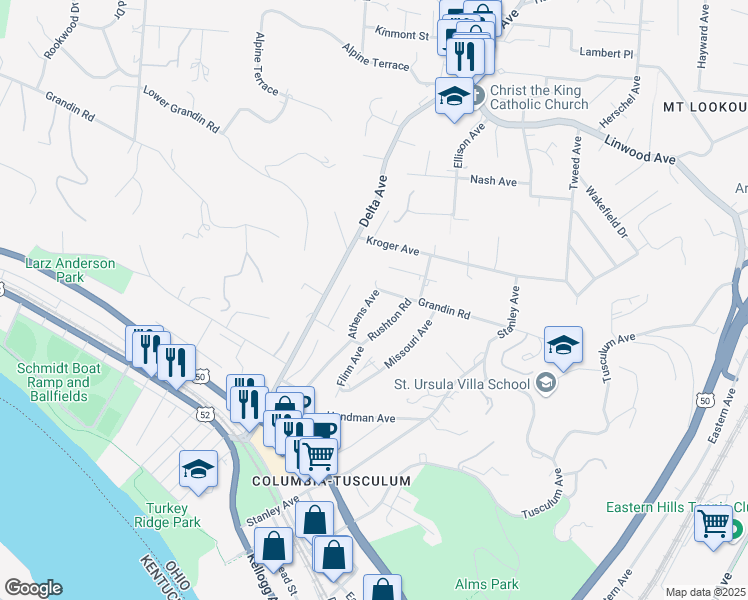 map of restaurants, bars, coffee shops, grocery stores, and more near 582 Empress Avenue in Cincinnati