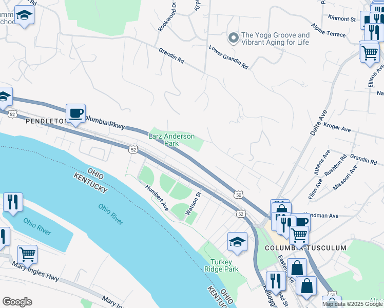 map of restaurants, bars, coffee shops, grocery stores, and more near 3042 Columbia Parkway in Cincinnati
