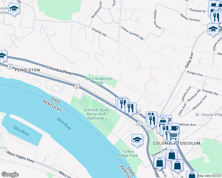 map of restaurants, bars, coffee shops, grocery stores, and more near 3042 Columbia Parkway in Cincinnati