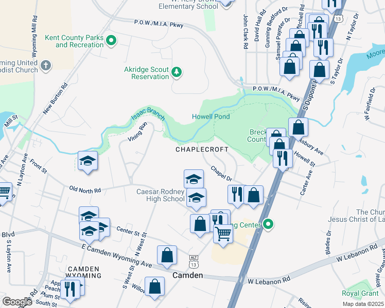map of restaurants, bars, coffee shops, grocery stores, and more near 323 Cambridge Road in Camden