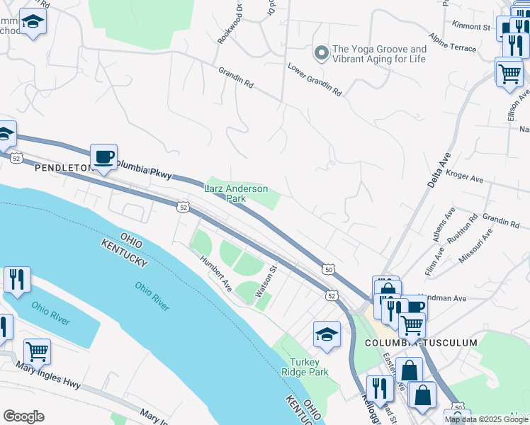 map of restaurants, bars, coffee shops, grocery stores, and more near 3042 Ononta Avenue in Cincinnati