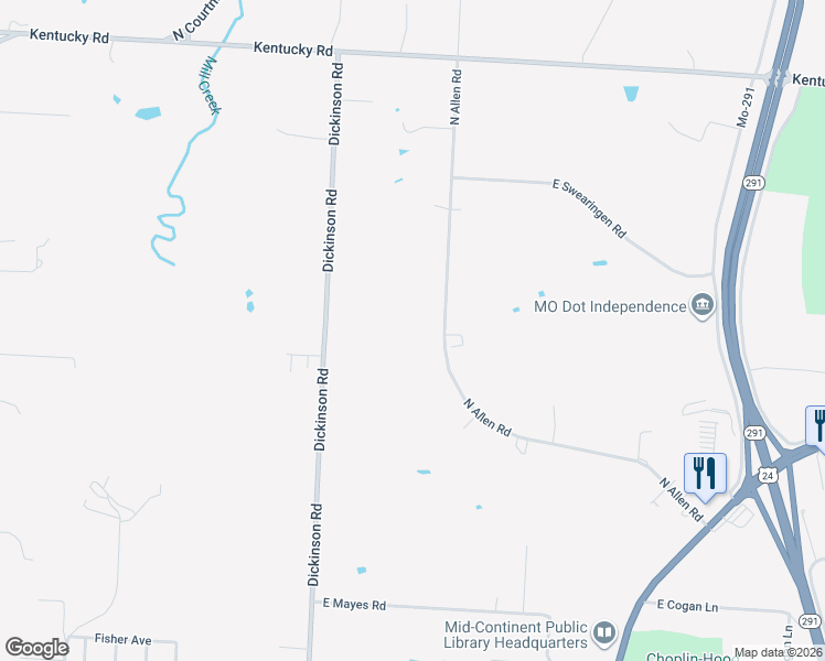 map of restaurants, bars, coffee shops, grocery stores, and more near 924 North Allen Road in Independence