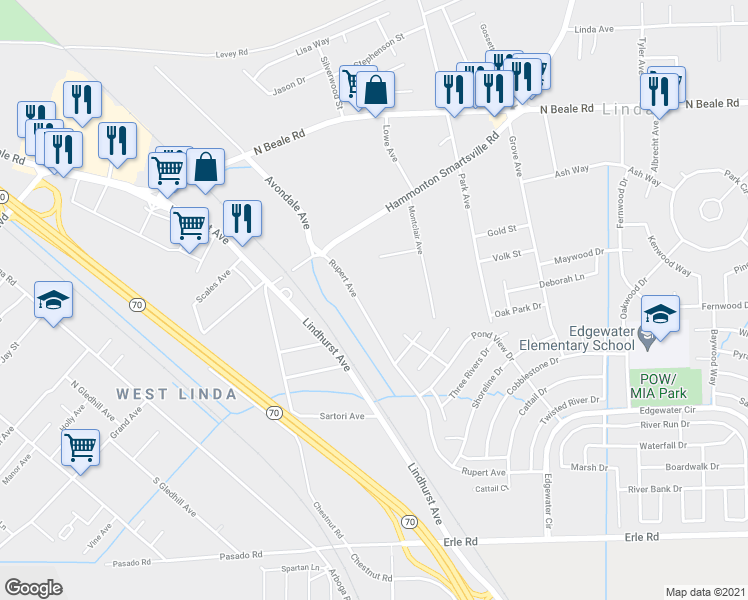 map of restaurants, bars, coffee shops, grocery stores, and more near 5827 Rupert Avenue in Marysville