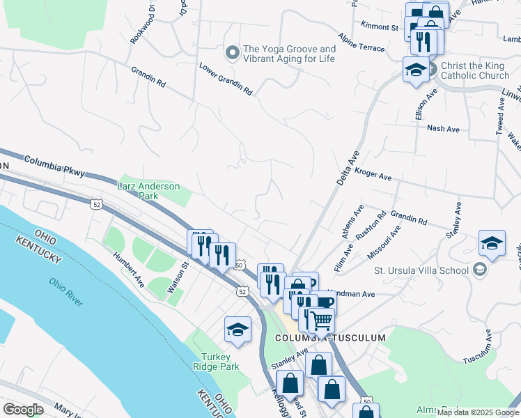map of restaurants, bars, coffee shops, grocery stores, and more near 6 Grandin Terrace in Cincinnati
