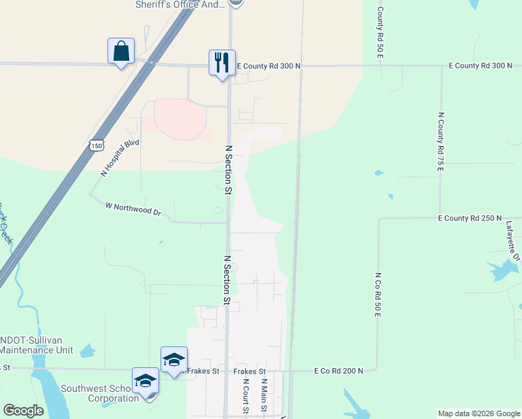 map of restaurants, bars, coffee shops, grocery stores, and more near 185 Northwood Drive in Sullivan