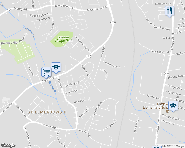 map of restaurants, bars, coffee shops, grocery stores, and more near 1184 Carinoso Circle in Severn