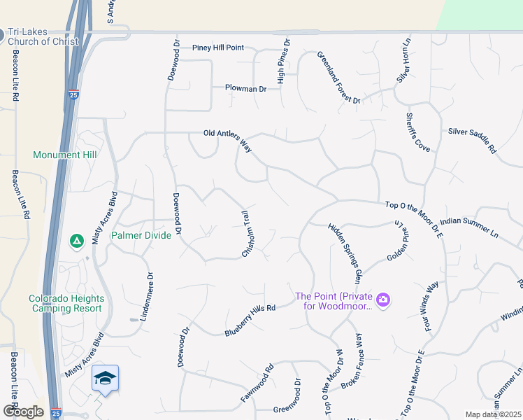 map of restaurants, bars, coffee shops, grocery stores, and more near 19935 Chisholm Trail in Monument