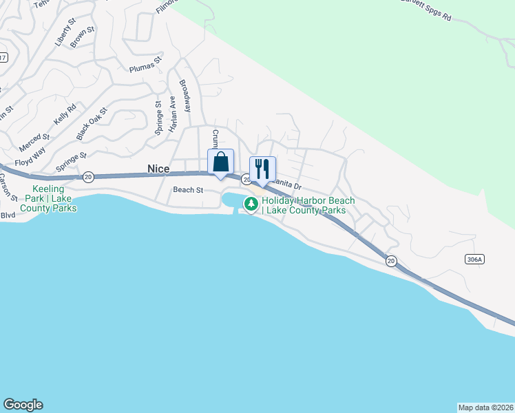 map of restaurants, bars, coffee shops, grocery stores, and more near 3756 Lakeshore Boulevard in Lakeport