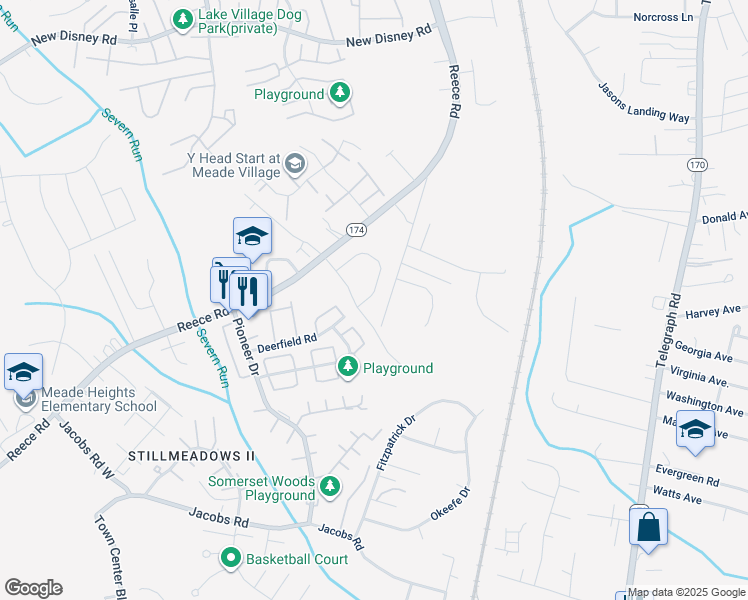 map of restaurants, bars, coffee shops, grocery stores, and more near 1184 Carinoso Circle in Severn