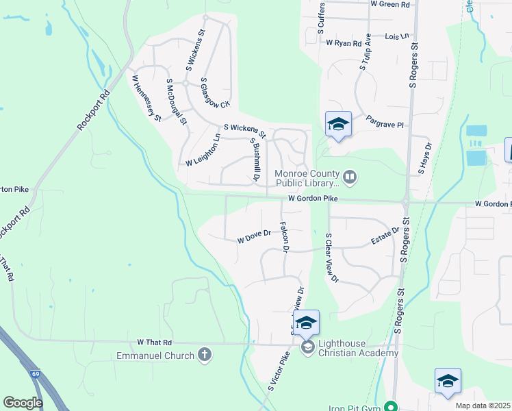 map of restaurants, bars, coffee shops, grocery stores, and more near 4012 South Crane Court in Bloomington