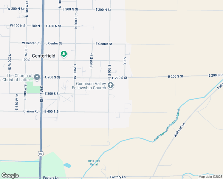 map of restaurants, bars, coffee shops, grocery stores, and more near 265 South 400 East Street in Centerfield
