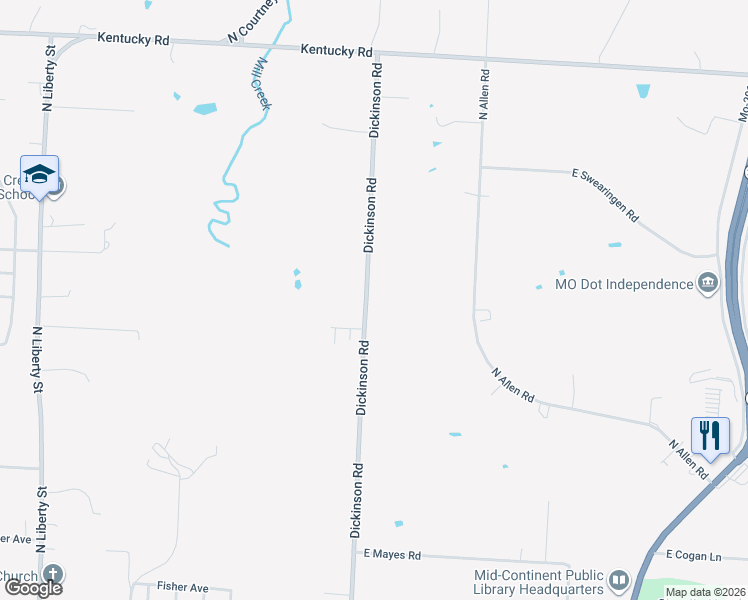 map of restaurants, bars, coffee shops, grocery stores, and more near 911 Dickinson Road in Independence