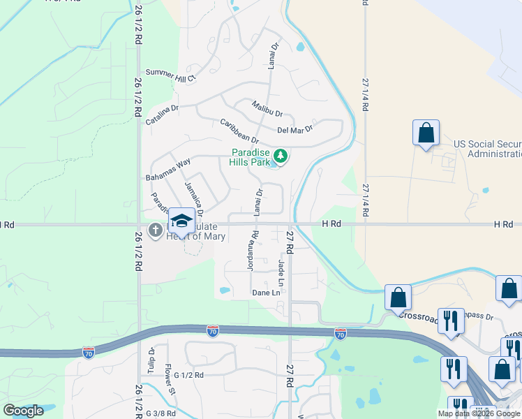 map of restaurants, bars, coffee shops, grocery stores, and more near 2694 Mazatlan Drive in Grand Junction