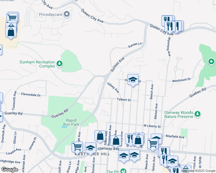map of restaurants, bars, coffee shops, grocery stores, and more near in Cincinnati