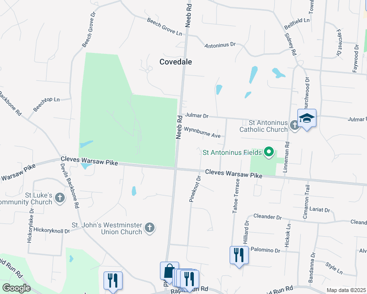 map of restaurants, bars, coffee shops, grocery stores, and more near 1420 Neeb Road in Cincinnati