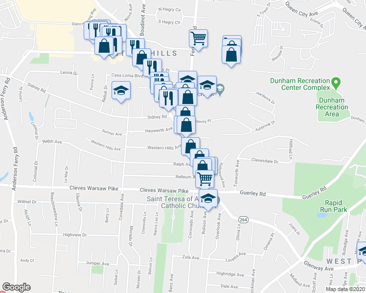 map of restaurants, bars, coffee shops, grocery stores, and more near in Cincinnati