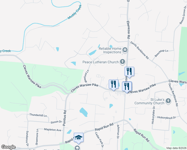 map of restaurants, bars, coffee shops, grocery stores, and more near 6236 Cleves Warsaw Pike in Cincinnati