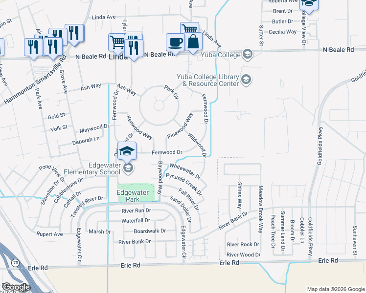 map of restaurants, bars, coffee shops, grocery stores, and more near 5771 Elmwood Court in Marysville