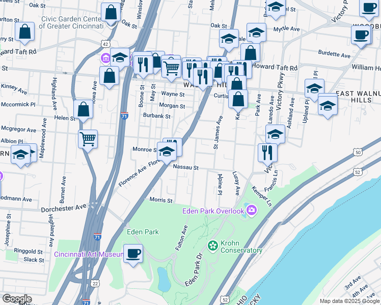 map of restaurants, bars, coffee shops, grocery stores, and more near 2219 Fulton Avenue in Cincinnati