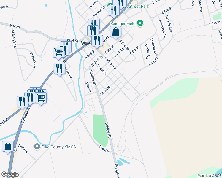 map of restaurants, bars, coffee shops, grocery stores, and more near 411 Vine Street in Waverly