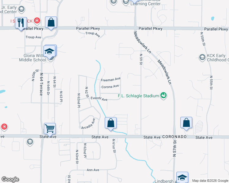 map of restaurants, bars, coffee shops, grocery stores, and more near 6000 Oakland Avenue in Kansas City