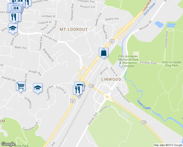 map of restaurants, bars, coffee shops, grocery stores, and more near 4786 Eastern Ave in Cincinnati