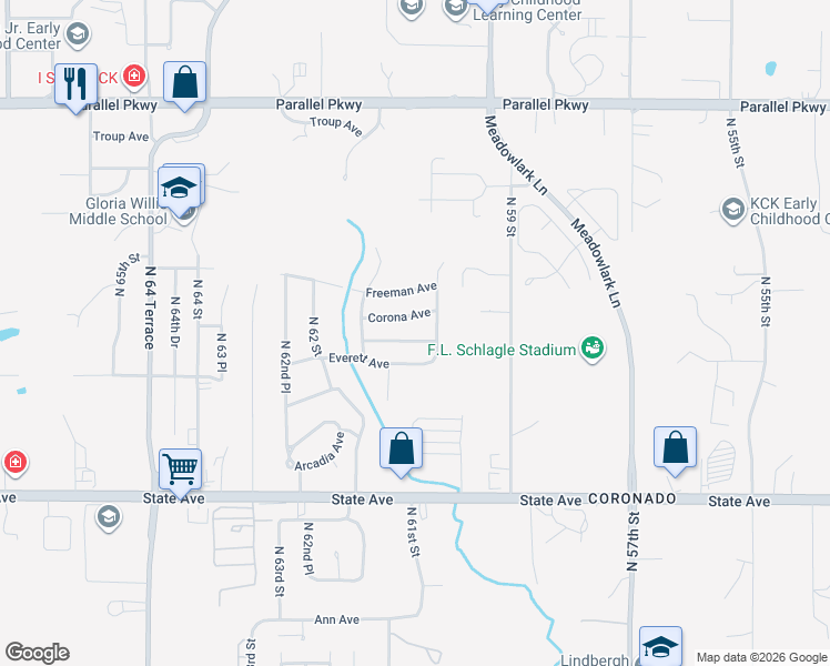 map of restaurants, bars, coffee shops, grocery stores, and more near 6000 Oakland Avenue in Kansas City