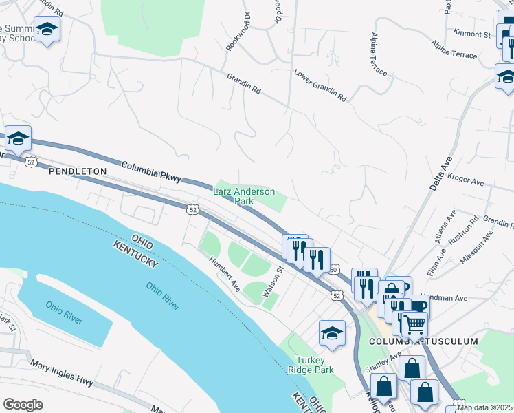 map of restaurants, bars, coffee shops, grocery stores, and more near 3021 Ononta Avenue in Cincinnati