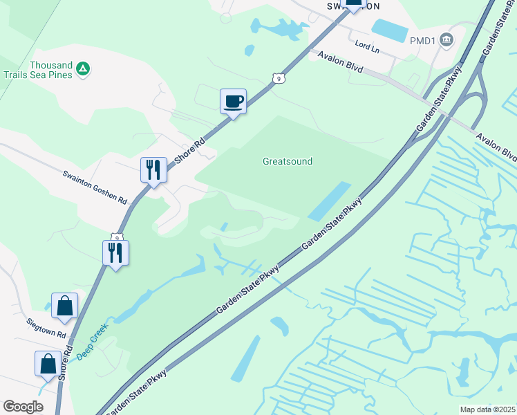 map of restaurants, bars, coffee shops, grocery stores, and more near 806 Saint Andrews Drive in Cape May County