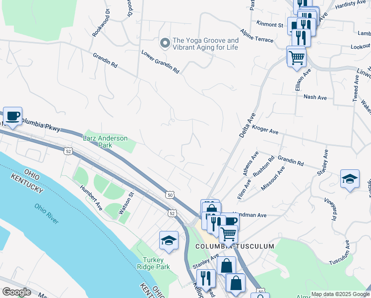 map of restaurants, bars, coffee shops, grocery stores, and more near 6 Grandin Terrace in Cincinnati