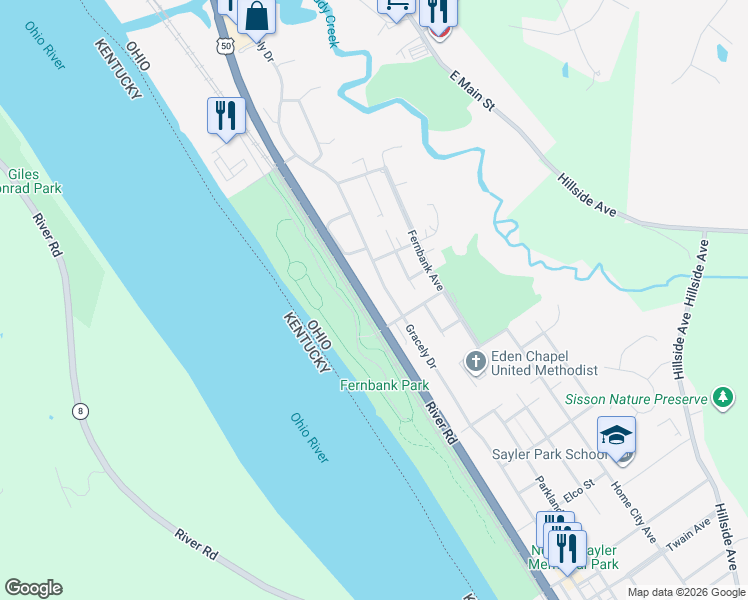 map of restaurants, bars, coffee shops, grocery stores, and more near 7109 Gracely Drive in Cincinnati