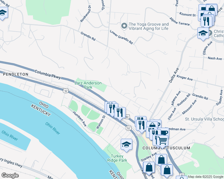 map of restaurants, bars, coffee shops, grocery stores, and more near 3183 Golden Avenue in Cincinnati