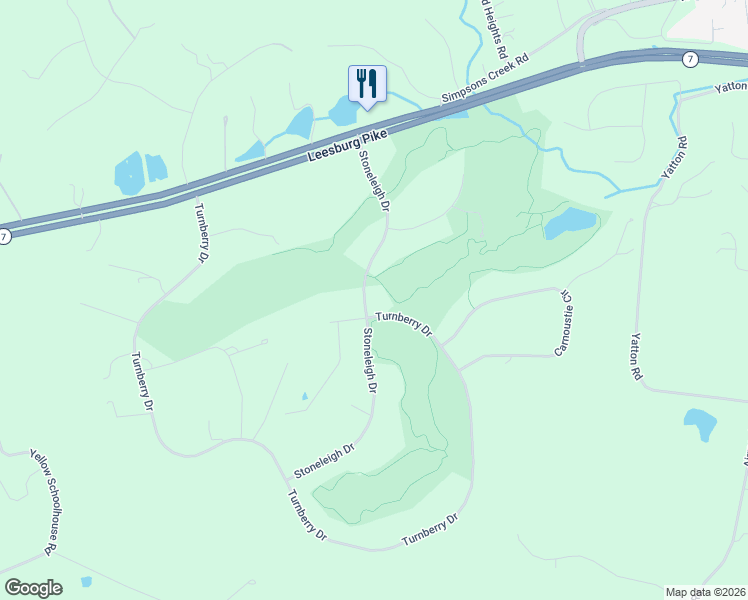 map of restaurants, bars, coffee shops, grocery stores, and more near 17840 Stoneleigh Drive in Round Hill