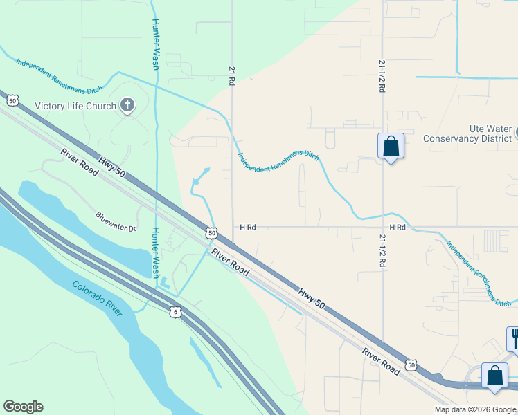 map of restaurants, bars, coffee shops, grocery stores, and more near 2108 H Road in Grand Junction