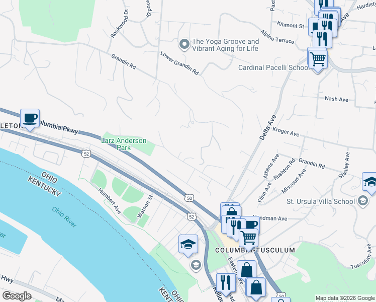 map of restaurants, bars, coffee shops, grocery stores, and more near 3216 Golden Avenue in Cincinnati