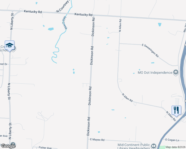 map of restaurants, bars, coffee shops, grocery stores, and more near 911 Dickinson Road in Independence