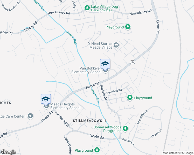 map of restaurants, bars, coffee shops, grocery stores, and more near 1160 Reece Road in Severn