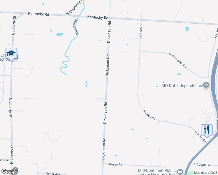 map of restaurants, bars, coffee shops, grocery stores, and more near 911 Dickinson Road in Independence