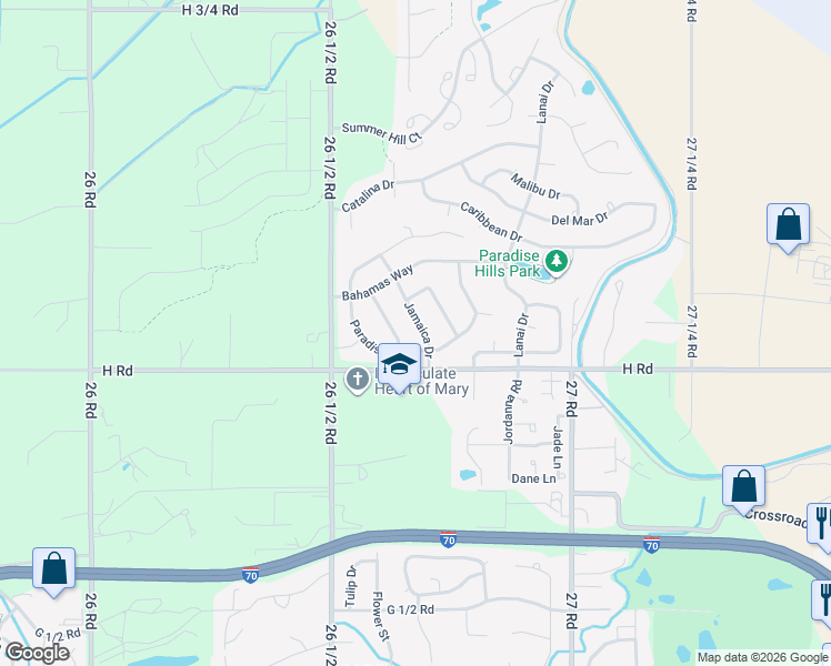 map of restaurants, bars, coffee shops, grocery stores, and more near 805 Jamaica Drive in Grand Junction