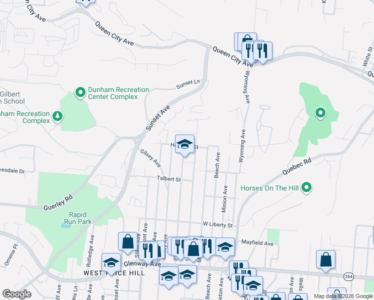 map of restaurants, bars, coffee shops, grocery stores, and more near 1748 Iliff Avenue in Cincinnati