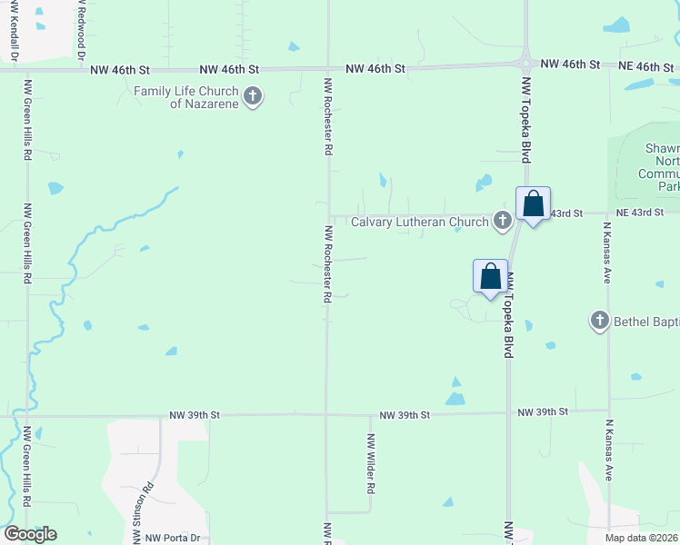 map of restaurants, bars, coffee shops, grocery stores, and more near 4112-4200 Northwest Rochester Road in Topeka