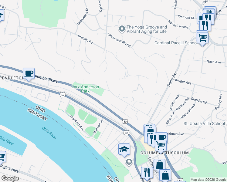 map of restaurants, bars, coffee shops, grocery stores, and more near 3206 Golden Avenue in Cincinnati
