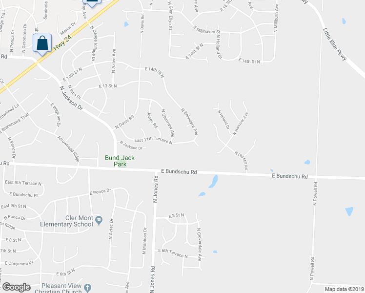 map of restaurants, bars, coffee shops, grocery stores, and more near 19613 East 11th Terrace North in Independence