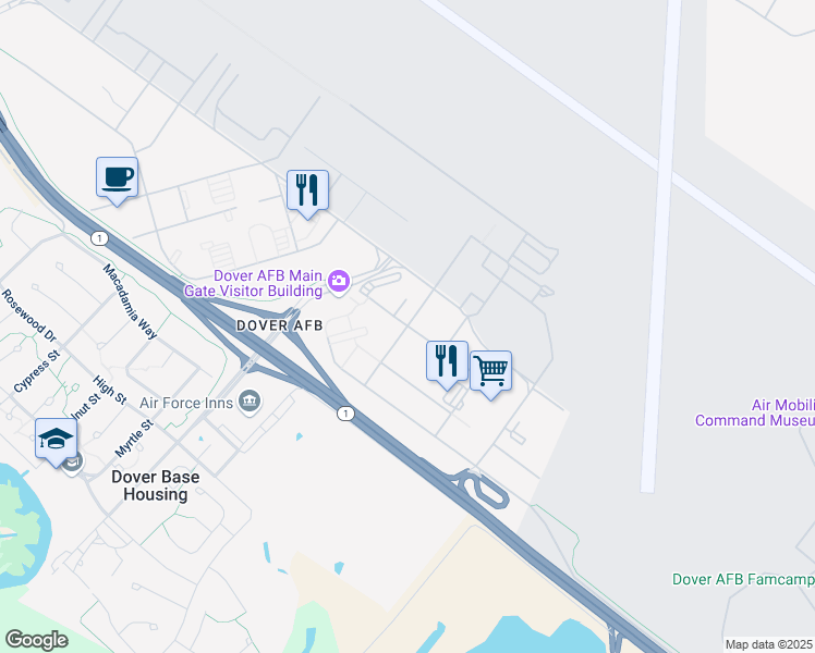 map of restaurants, bars, coffee shops, grocery stores, and more near 300 Tuskegee Street in Dover