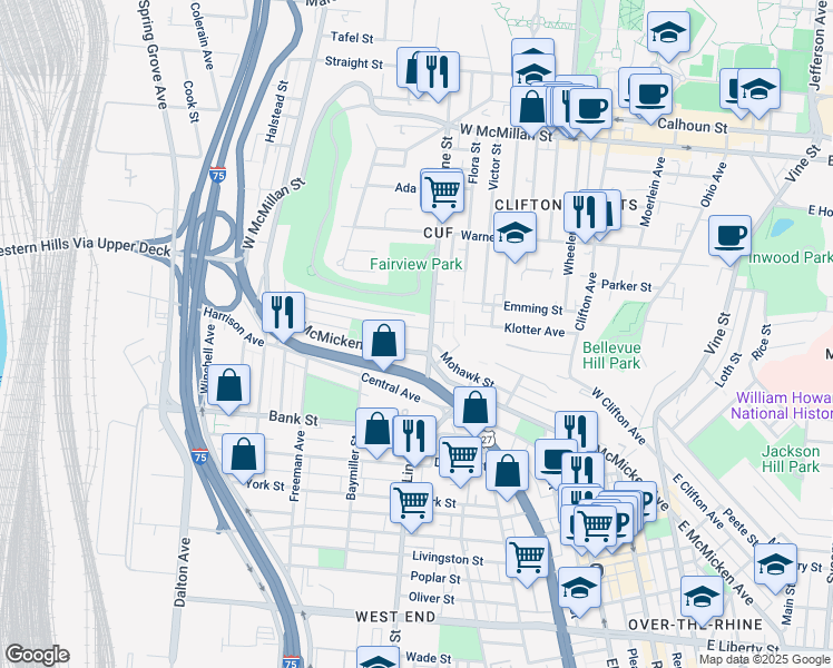 map of restaurants, bars, coffee shops, grocery stores, and more near 415 West McMicken Avenue in Cincinnati