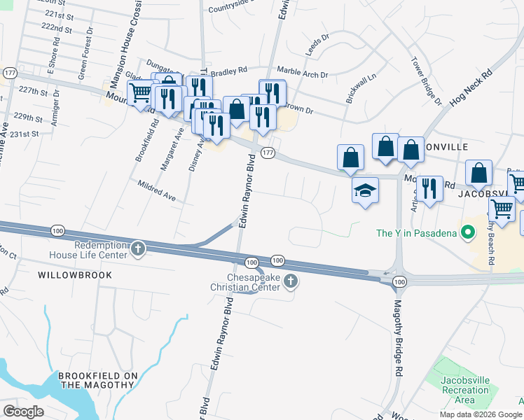 map of restaurants, bars, coffee shops, grocery stores, and more near 653 Deering Road in Pasadena